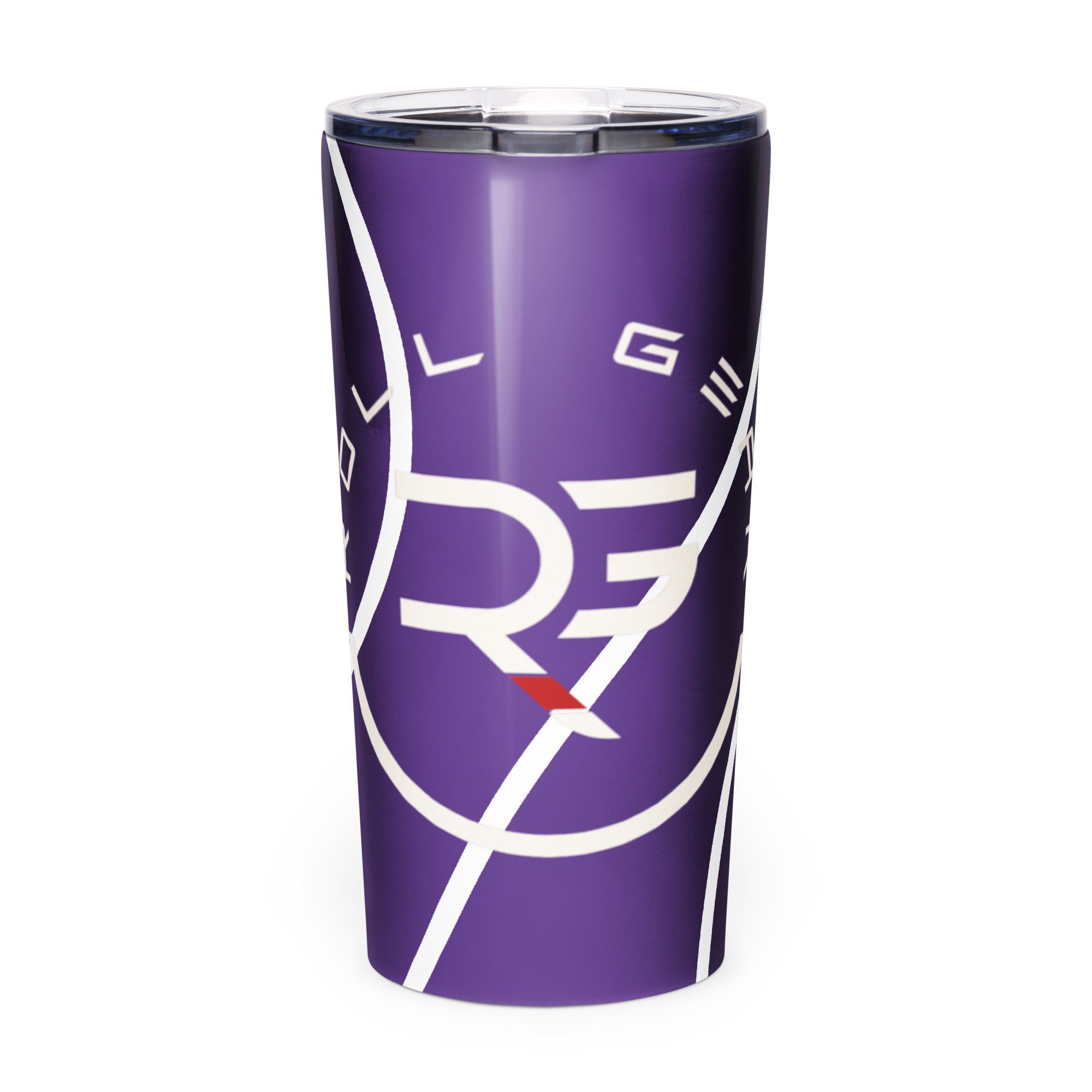 Roll Gear Ranked Series 20oz Stainless Steel Tumbler – Glossy Purple, front view. Insulated water bottle for BJJ/wrestling athletes.