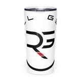 Roll Gear Ranked Series 20oz Stainless Steel Tumbler – Glossy White, front view. Insulated water bottle for BJJ/wrestling athletes.