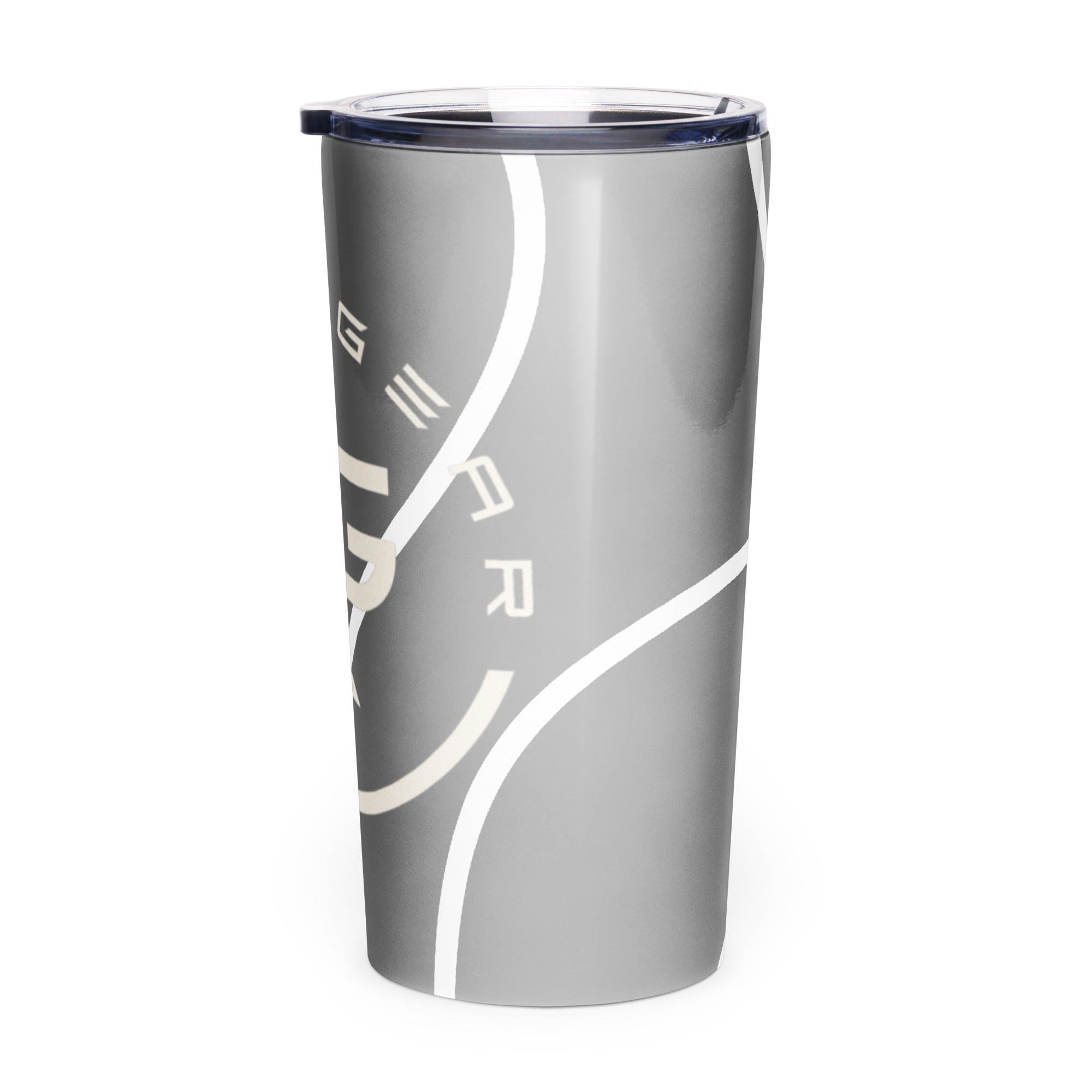 Roll Gear Ranked Series 20oz Stainless Steel Tumbler – Glossy Grey, left side view.