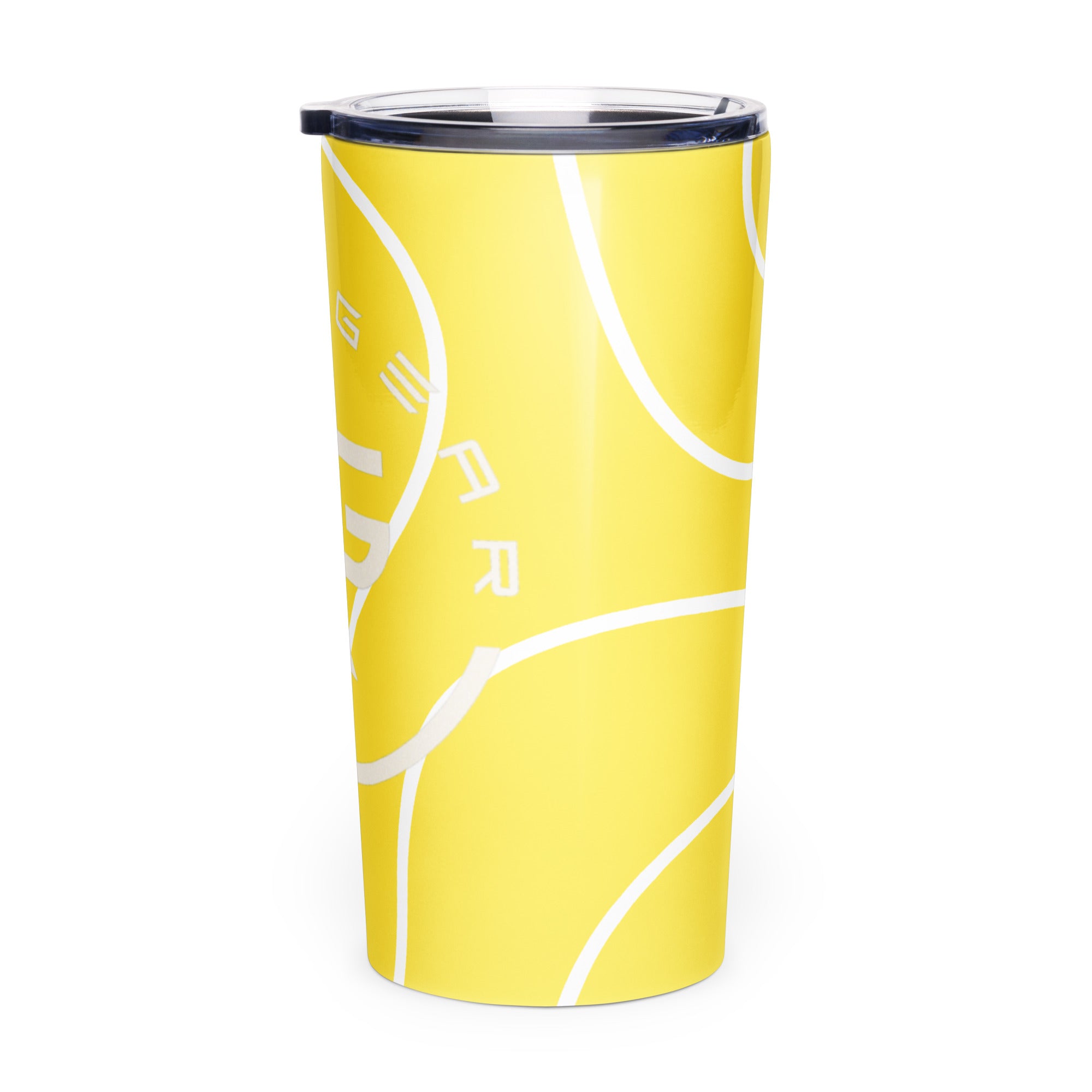 Roll Gear Ranked Series Tumbler – 20oz Stainless Steel – Glossy Yellow Finish, left side view.