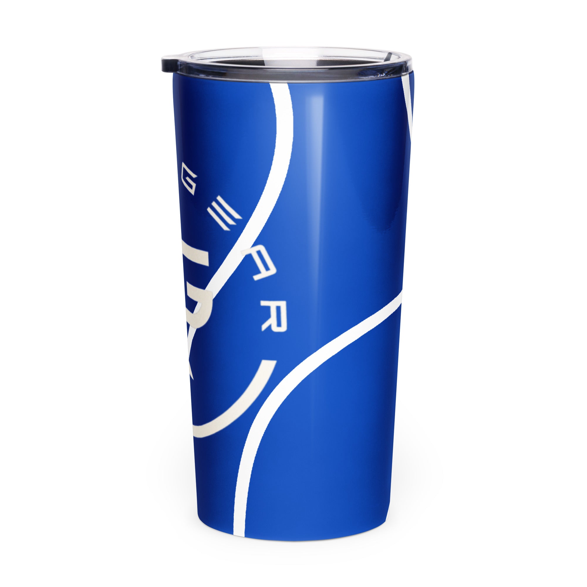 Roll Gear Ranked Series Tumbler – 20oz Stainless Steel – Glossy Blue Finish, left side view.