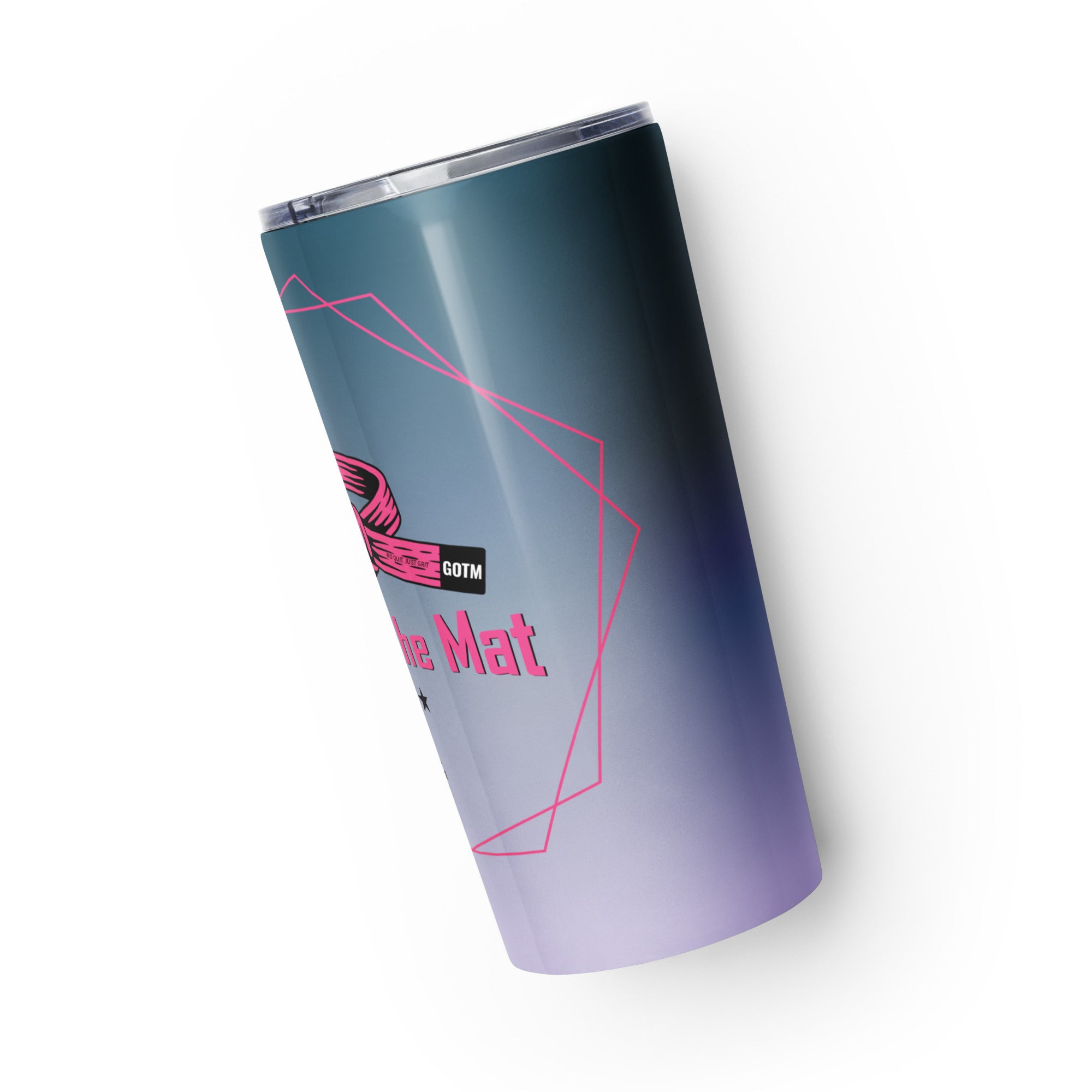 Roll Gear Girls on the Mat 20oz Stainless Steel Tumbler – BJJ/wrestling water bottle for women and girls, left side view.