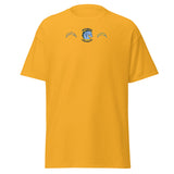 Brandon Chargers Triple Logo Adult Classic Tee by Roll Gear, Gold, front view.
