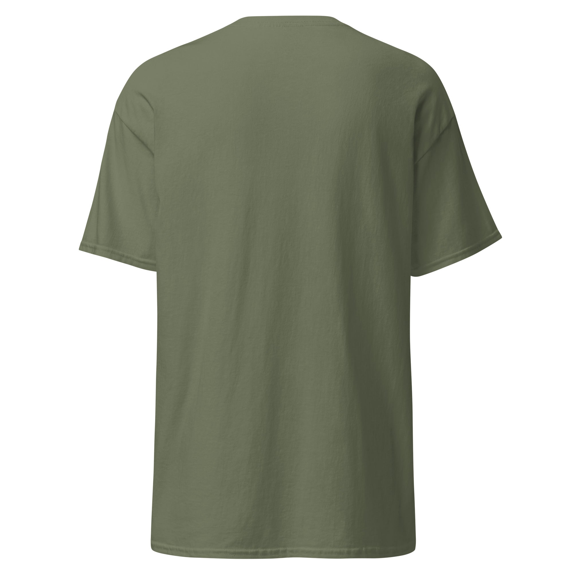 Brandon Chargers Triple Logo Adult Classic Tee by Roll Gear, Military Green, back view.