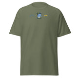 Brandon Chargers Triple Logo Adult Classic Tee by Roll Gear, Military Green, front view.
