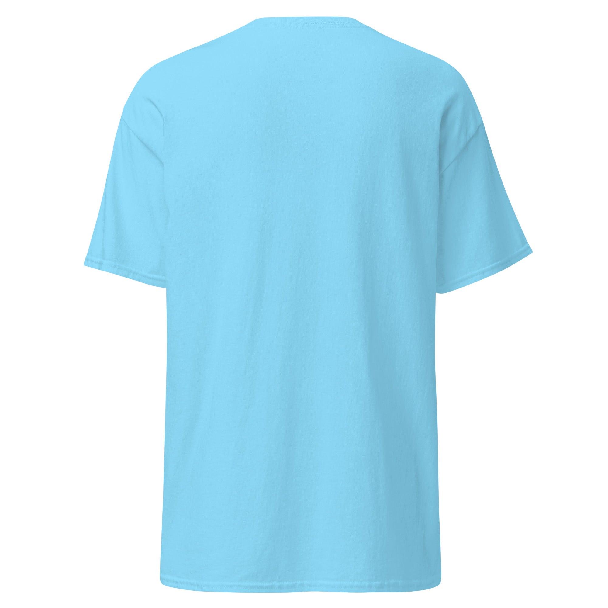 Brandon Chargers Triple Logo Adult Classic Tee by Roll Gear, Sky, back view.