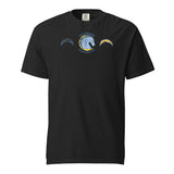 Brandon Chargers Triple Logo Adult Unisex Tee by Roll Gear, Black, front view.
