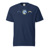 Brandon Chargers Triple Logo Adult Unisex Tee by Roll Gear, True Navy, front view.
