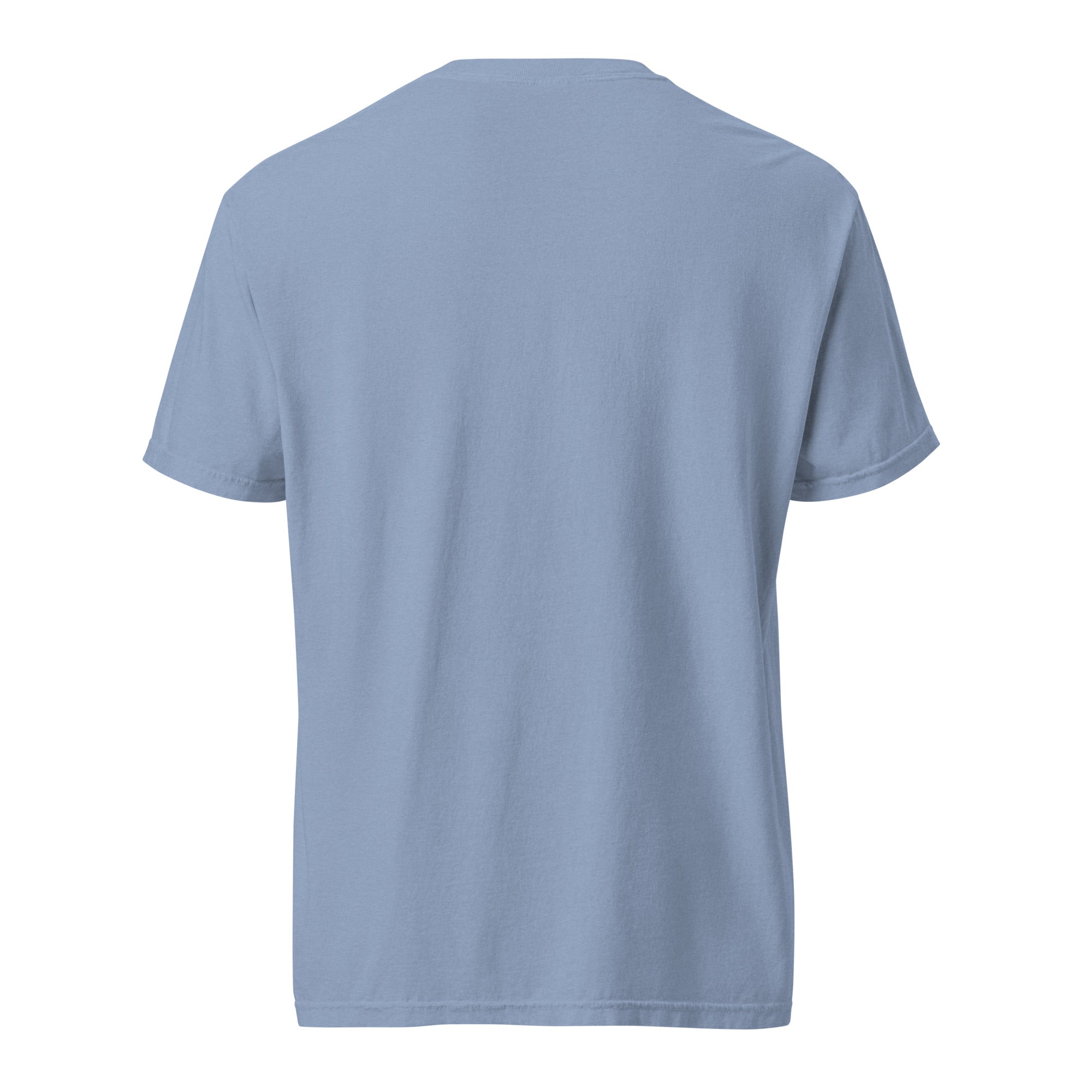 Brandon Chargers Triple Logo Adult Unisex Tee by Roll Gear, Washed Denim, back view.