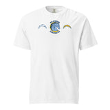 Brandon Chargers Triple Logo Adult Unisex Tee by Roll Gear, White, front view.