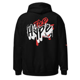 Roll Gear Tap Hype Hoodie - Red Print - Black, back view.