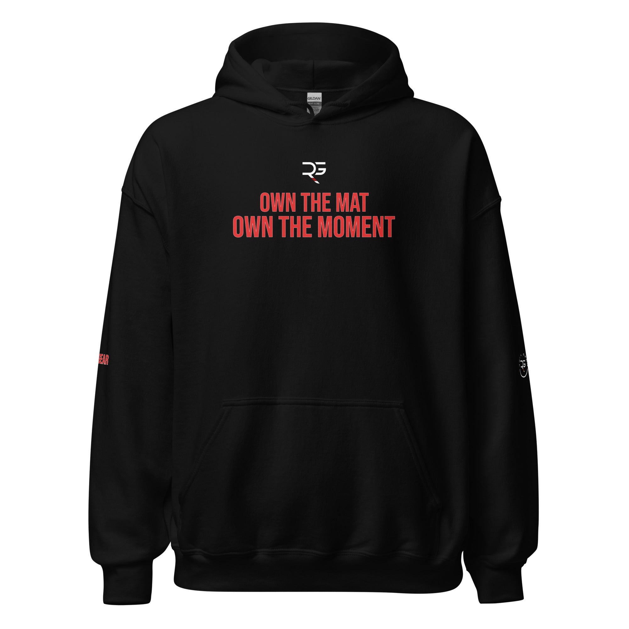 Roll Gear Tap Hype Hoodie - Red Print - Black, front view.