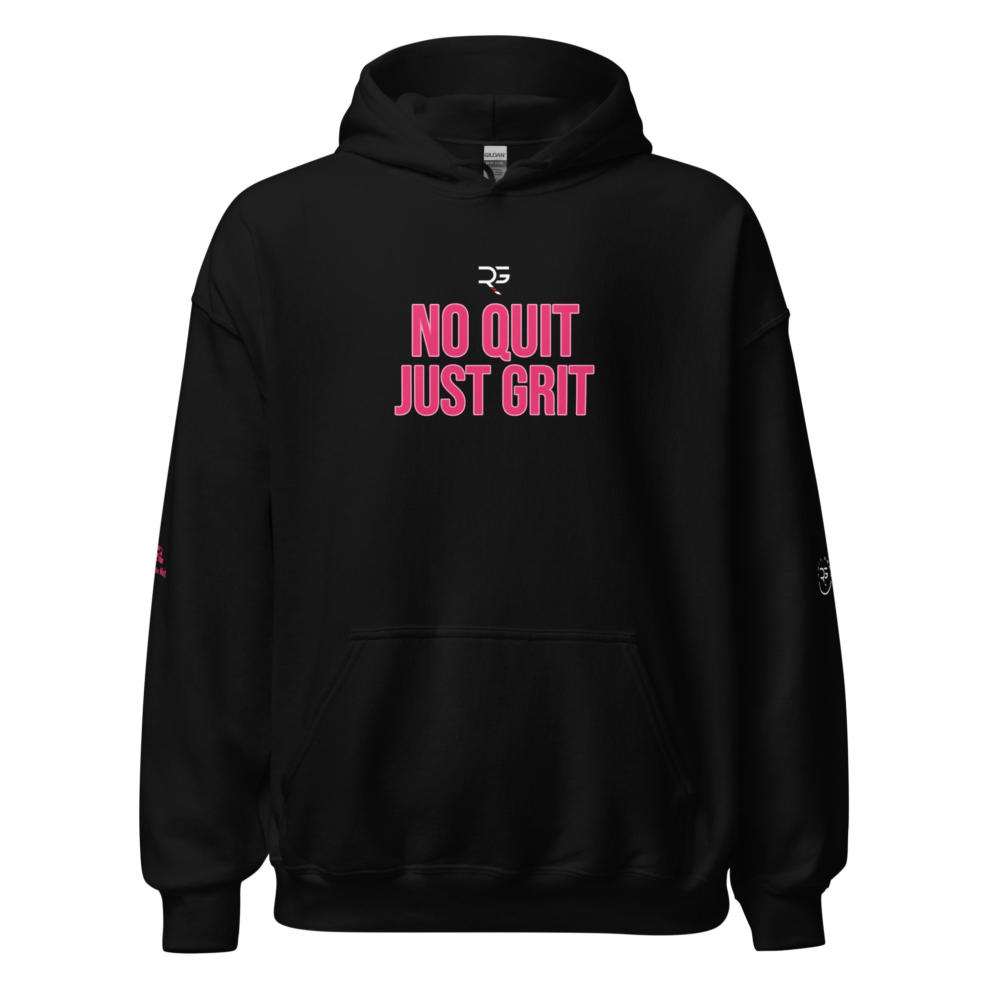 Roll Gear Tap Hype Hoodie - Pink Print - Girls on the Mat - Black, front view.