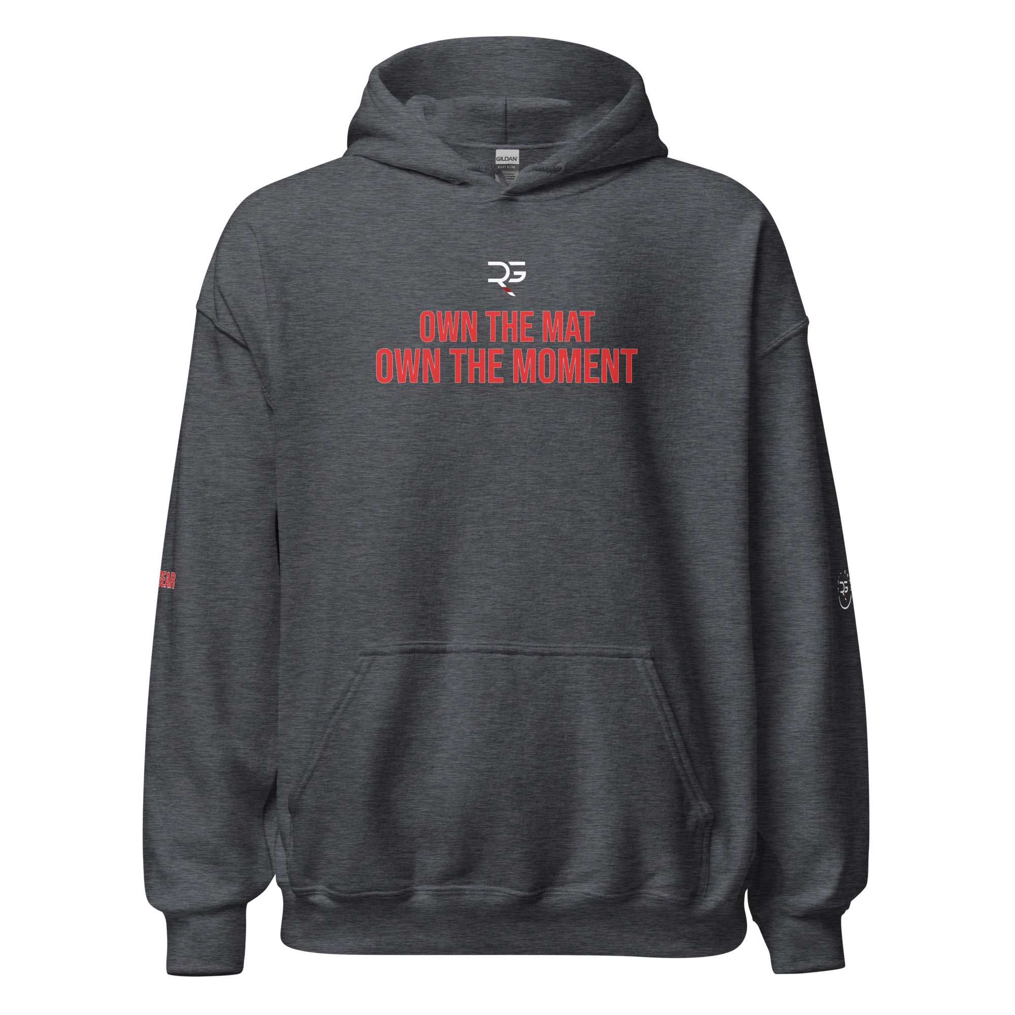 Roll Gear Tap Hype Hoodie - Red Print - Dark Heather, front view.