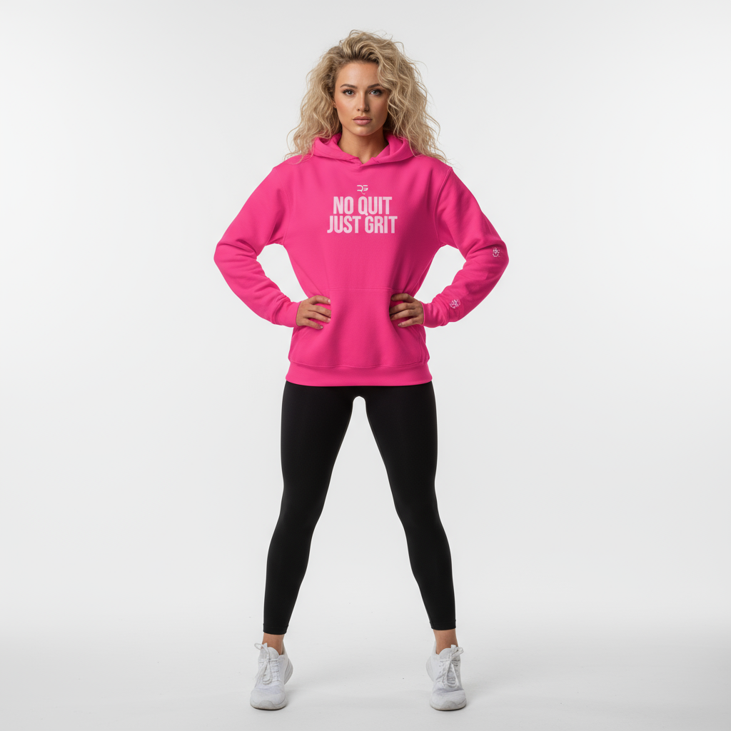 Roll Gear Tap Hype Hoodie - White Print - Girls on the Mat, front view.