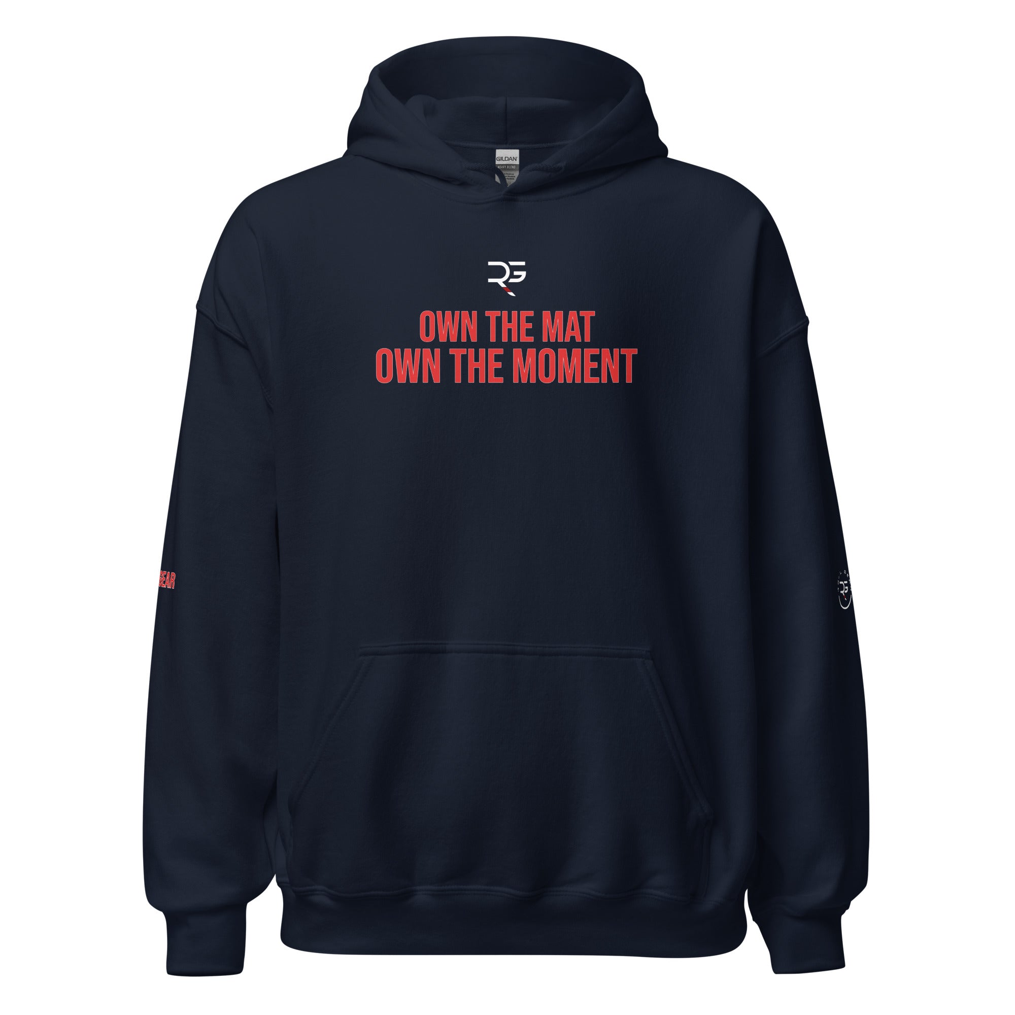 Roll Gear Tap Hype Hoodie - Red Print - Navy, front view.