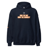 Roll Gear Tap Hype Hoodie - Orange Print - Navy, front view.