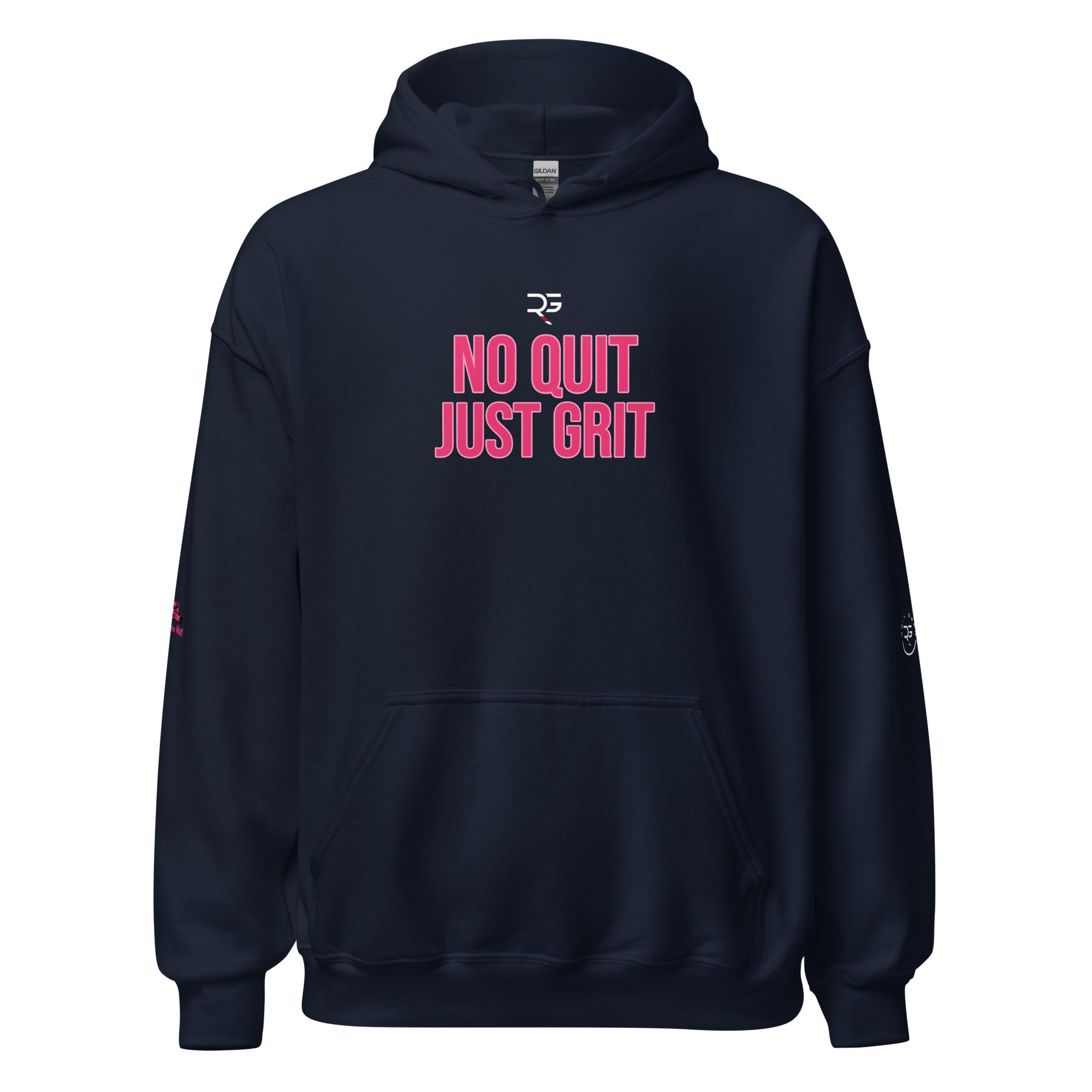 Roll Gear Tap Hype Hoodie - Pink Print - Girls on the Mat - Navy, front view.