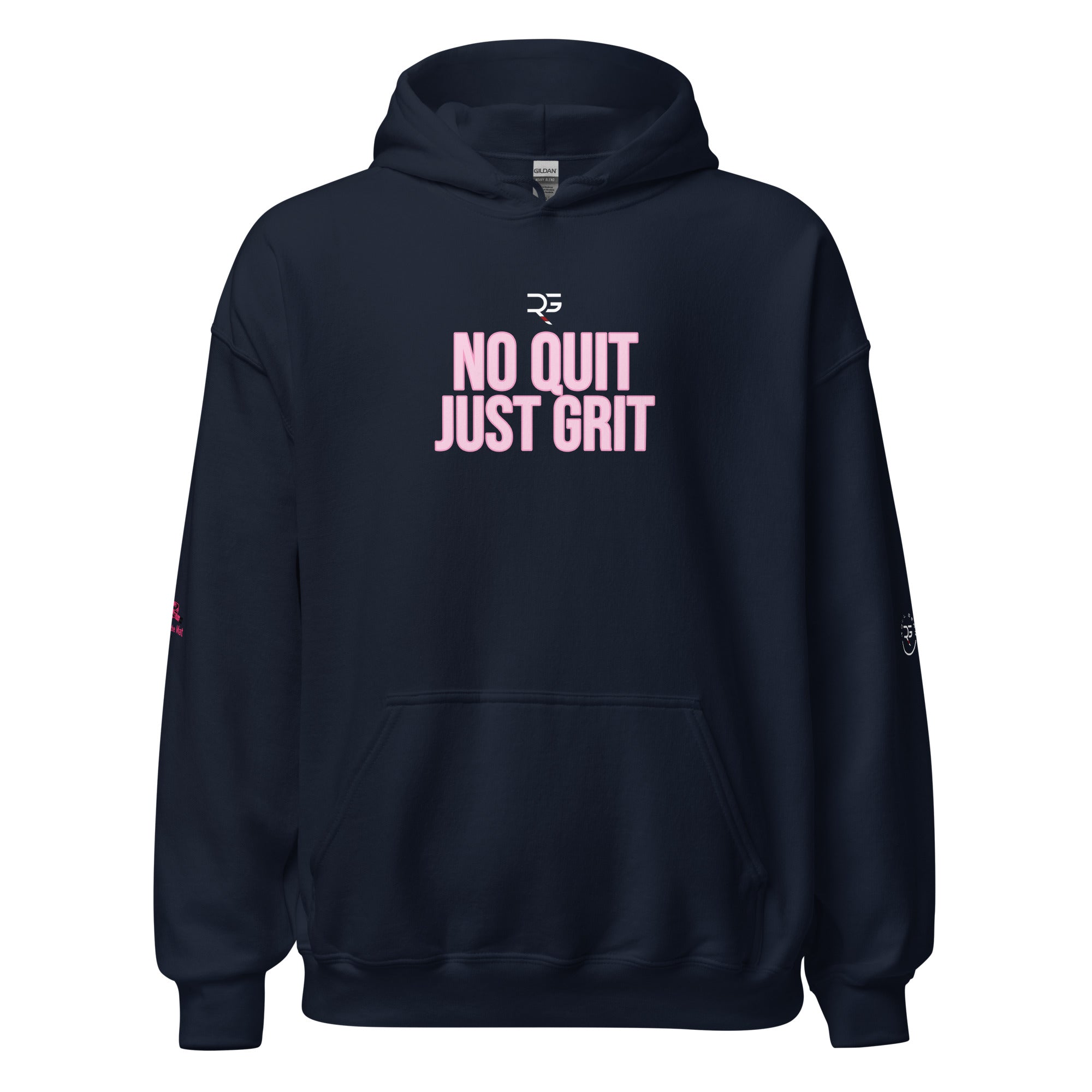 Roll Gear Tap Hype Hoodie - White Print - Girls on the Mat - Navy, front view.