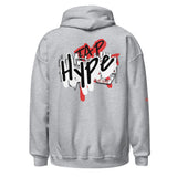 Roll Gear Tap Hype Hoodie - Red Print - Sport Grey, back view.