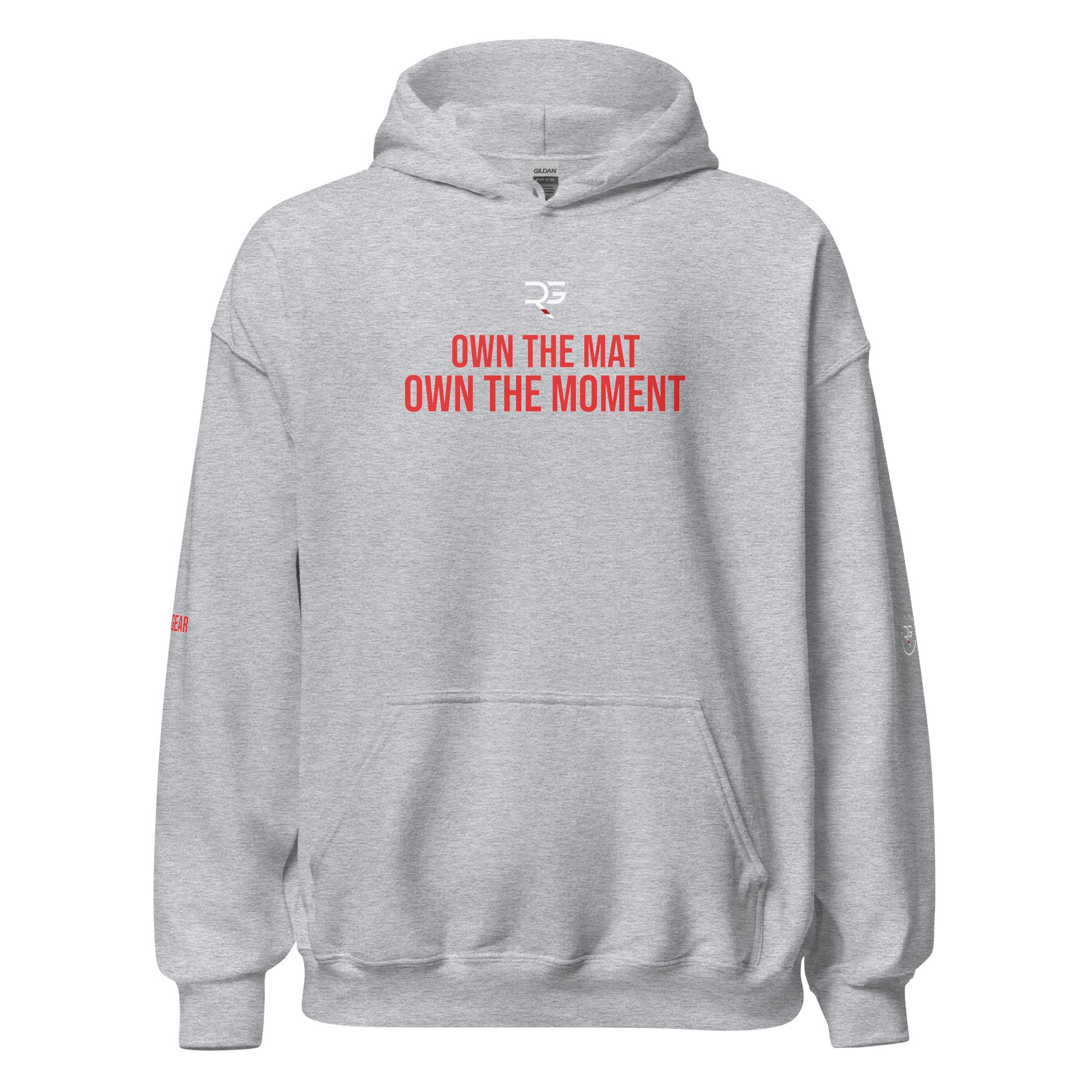 Roll Gear Tap Hype Hoodie - Red Print - Sport Grey, front view.