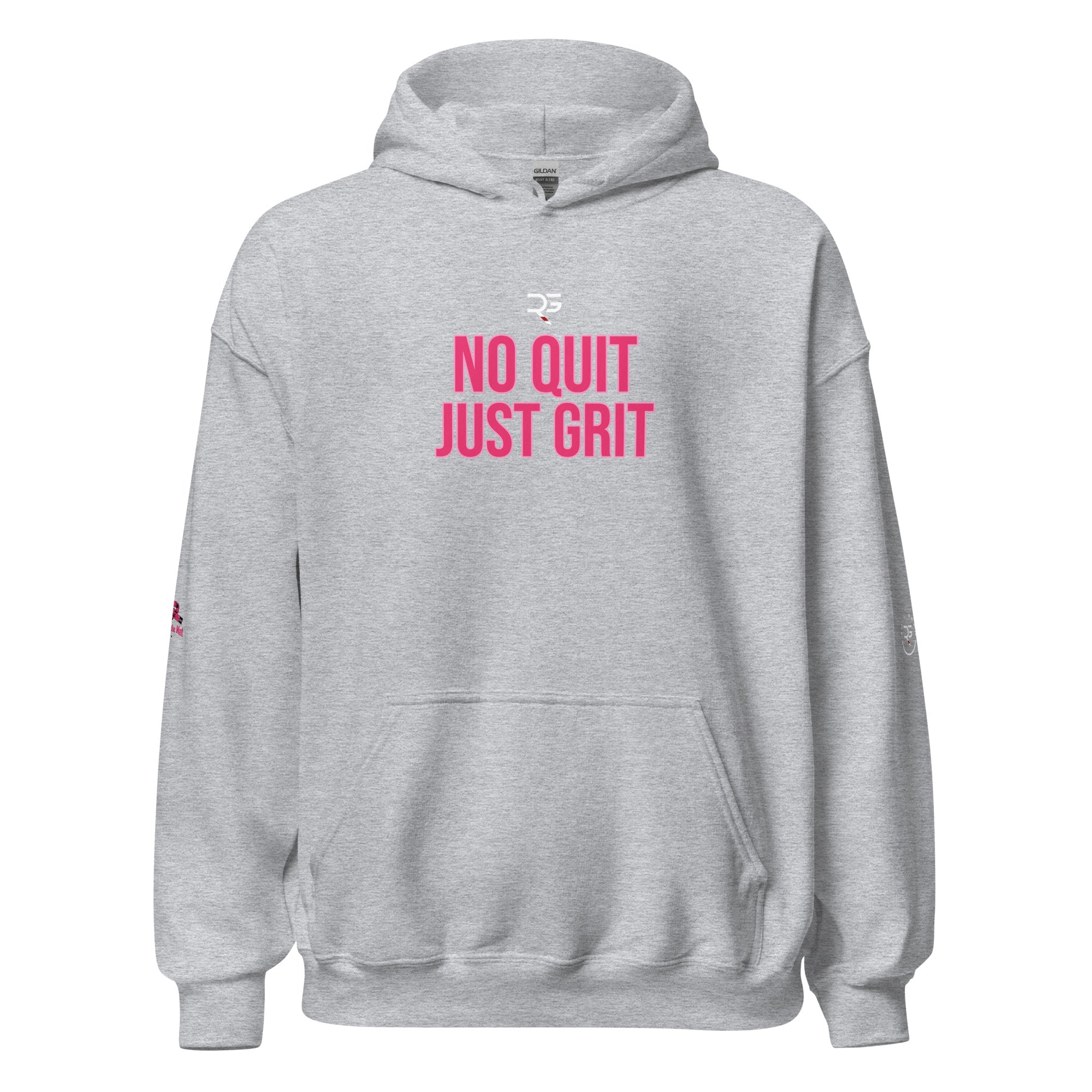 Roll Gear Tap Hype Hoodie - Pink Print - Girls on the Mat - Sport Grey, front view.
