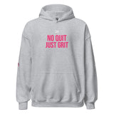 Roll Gear Tap Hype Hoodie - Pink Print - Girls on the Mat - Sport Grey, front view.