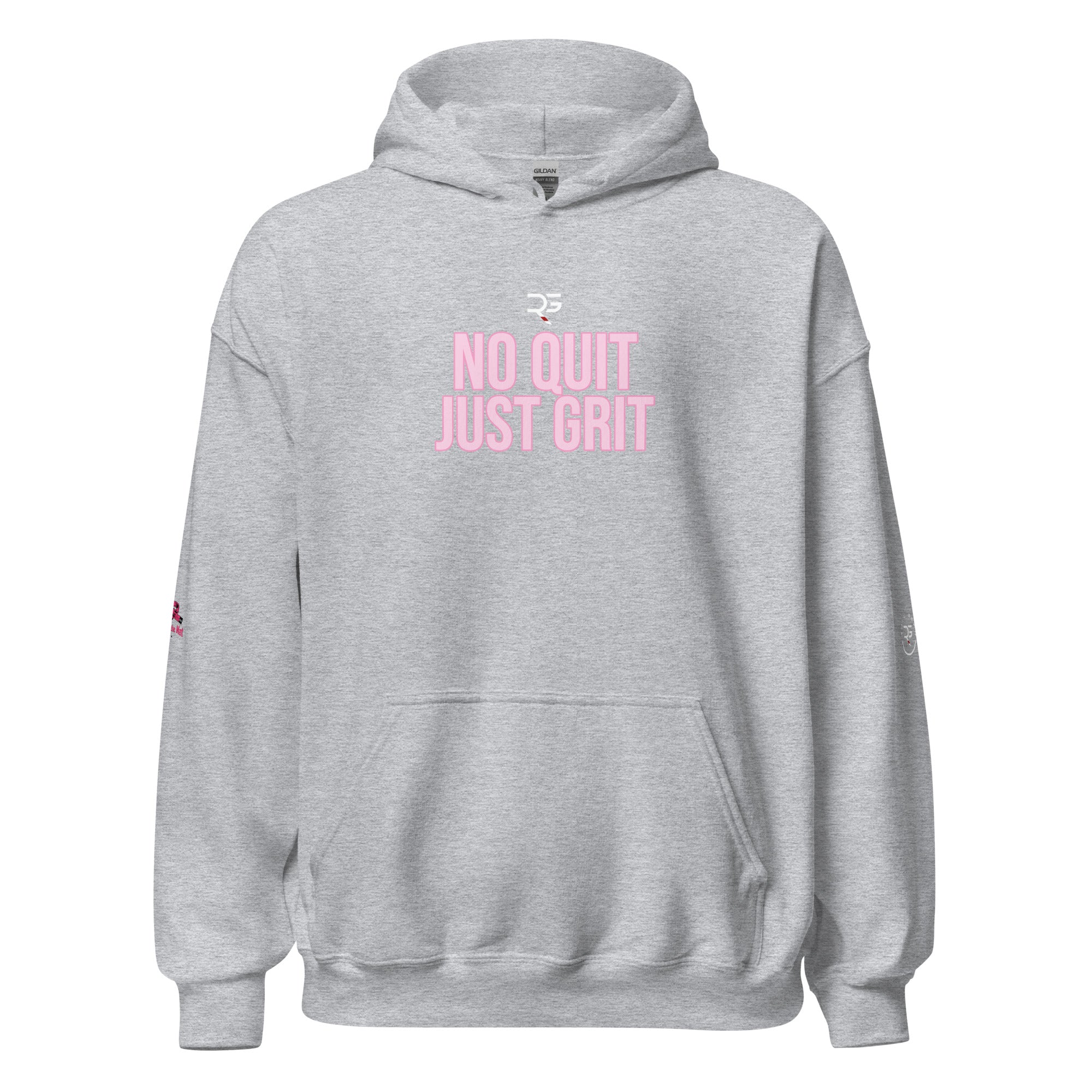 Roll Gear Tap Hype Hoodie - White Print - Girls on the Mat - Sport Grey, front view.