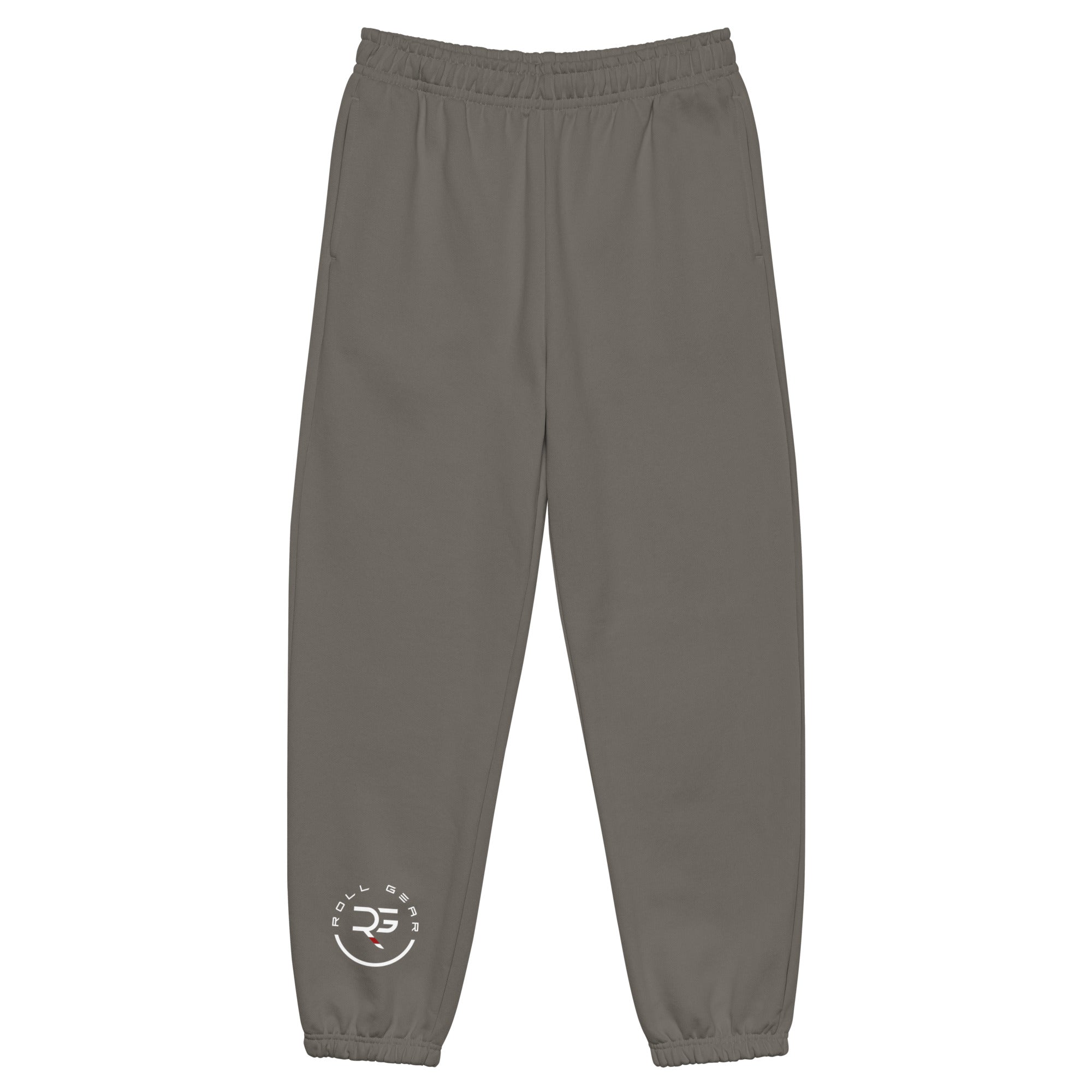 Roll Gear Fleece Joggers – Own the Mat. Own the Moment, Asphalt, front view.