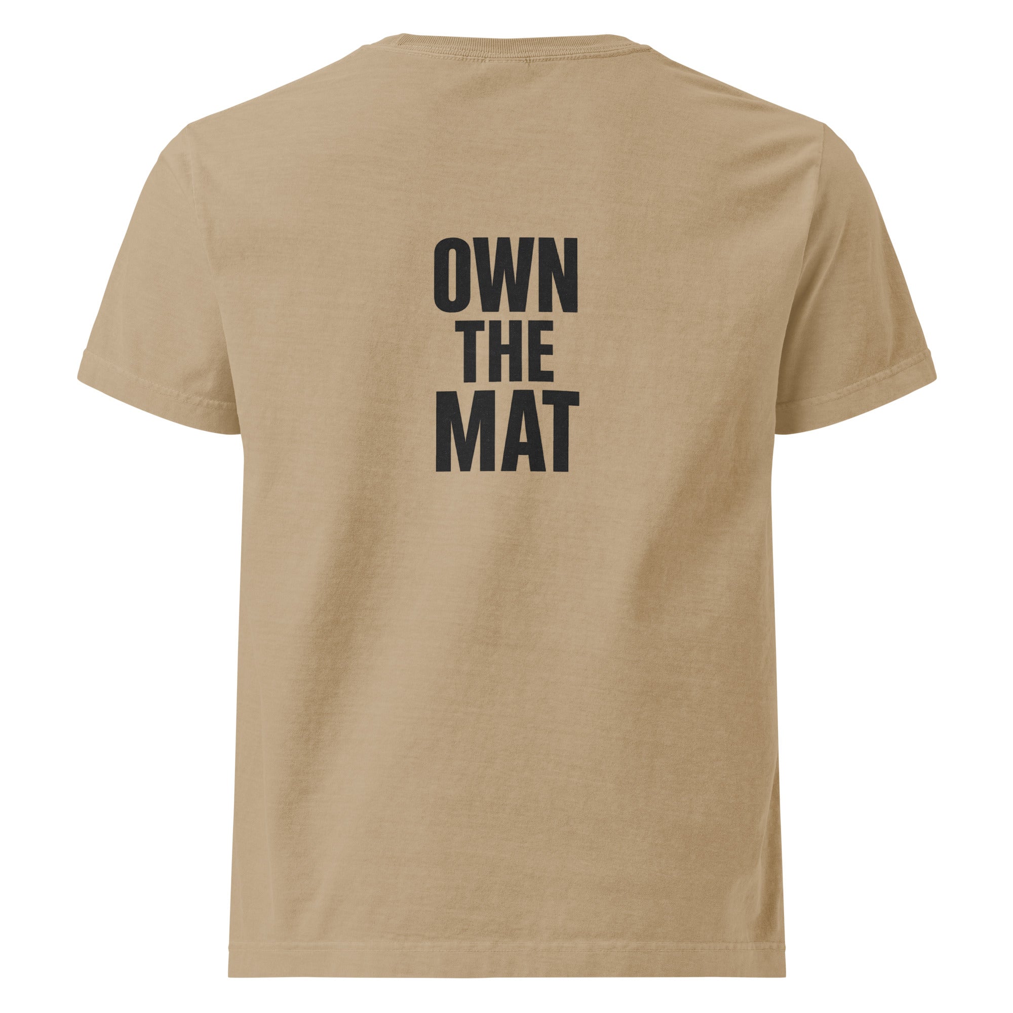 Roll Gear "Earned Not Given" Oversized BJJ Lifestyle T-Shirt – khaki, back view.
