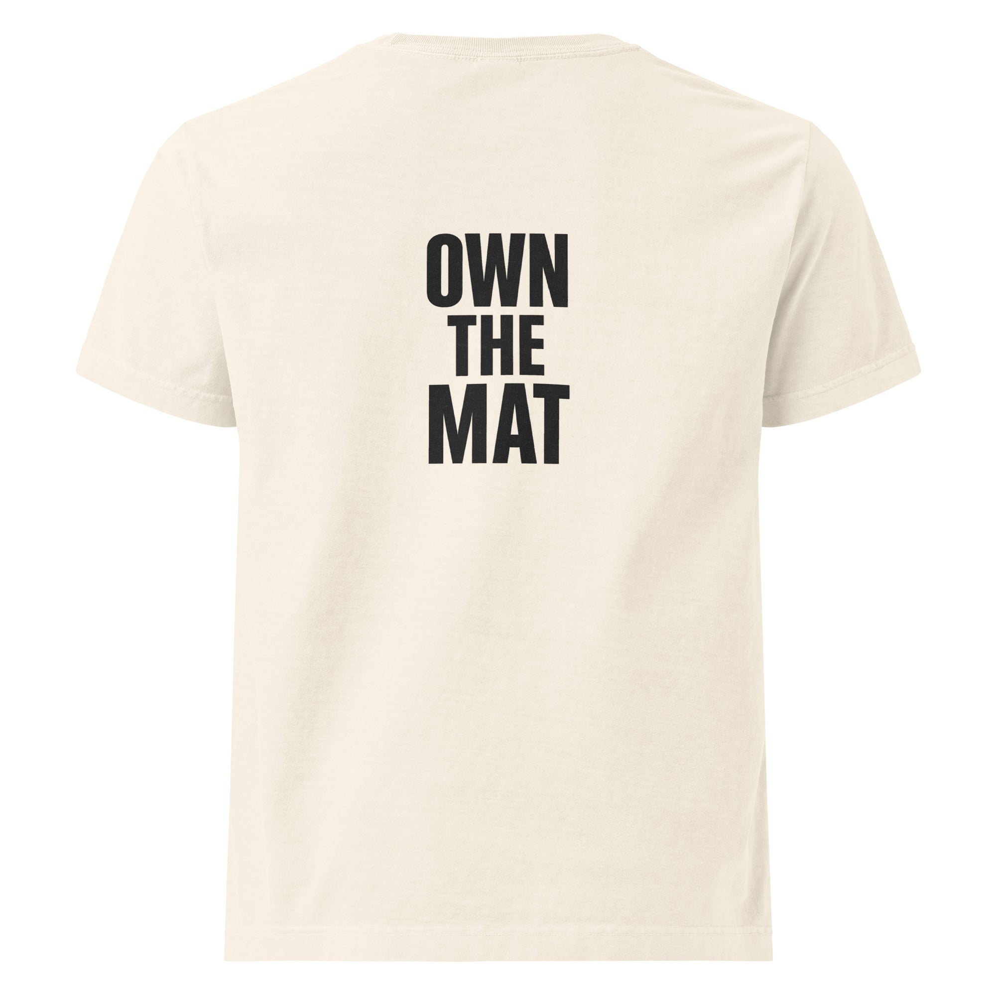 Roll Gear "Earned Not Given" Oversized BJJ Lifestyle T-Shirt – vintage white, back view.