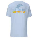 Centerville Wrestling Team T-Shirt, Baby Blue, back view.