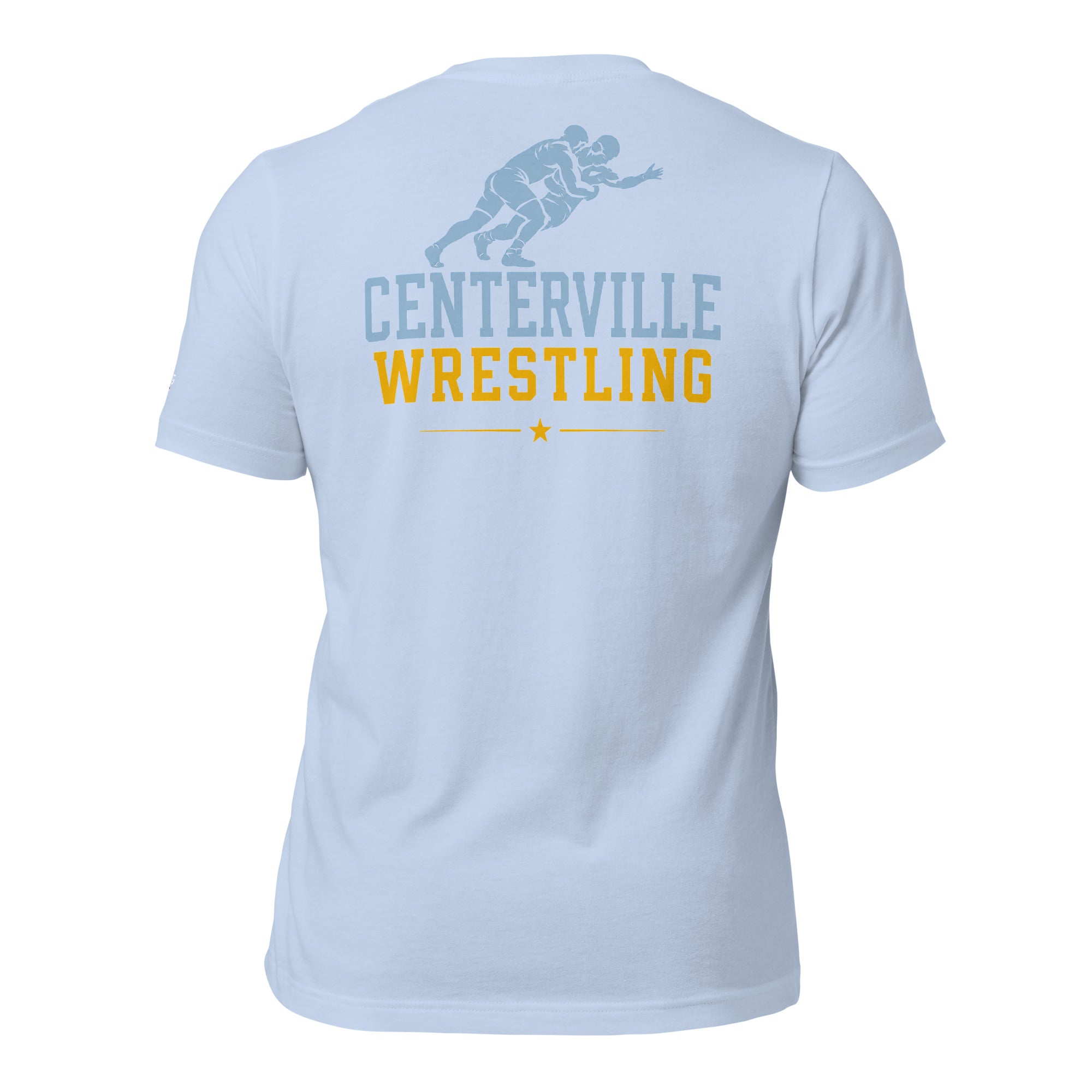 Centerville Wrestling DTG Team T-Shirt, Baby Blue, back view.
