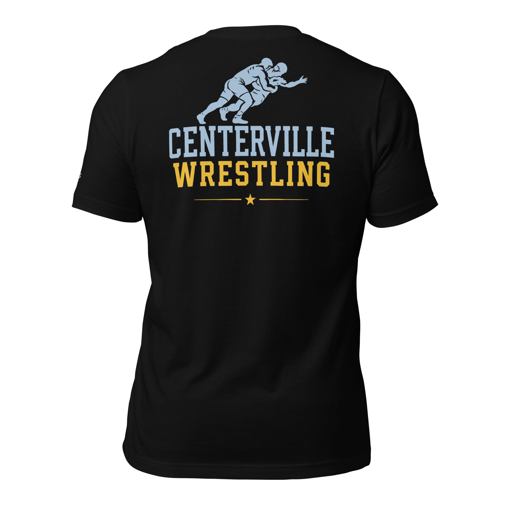Centerville Wrestling DTG Team T-Shirt, Black, back view.