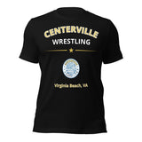 Centerville Wrestling DTG Team T-Shirt, Black, front view.