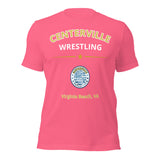 Centerville Wrestling DTG Team T-Shirt, Charity Pink, front view.