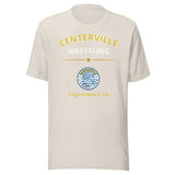 Centerville Wrestling Team T-Shirt, Heather Dust, front view.