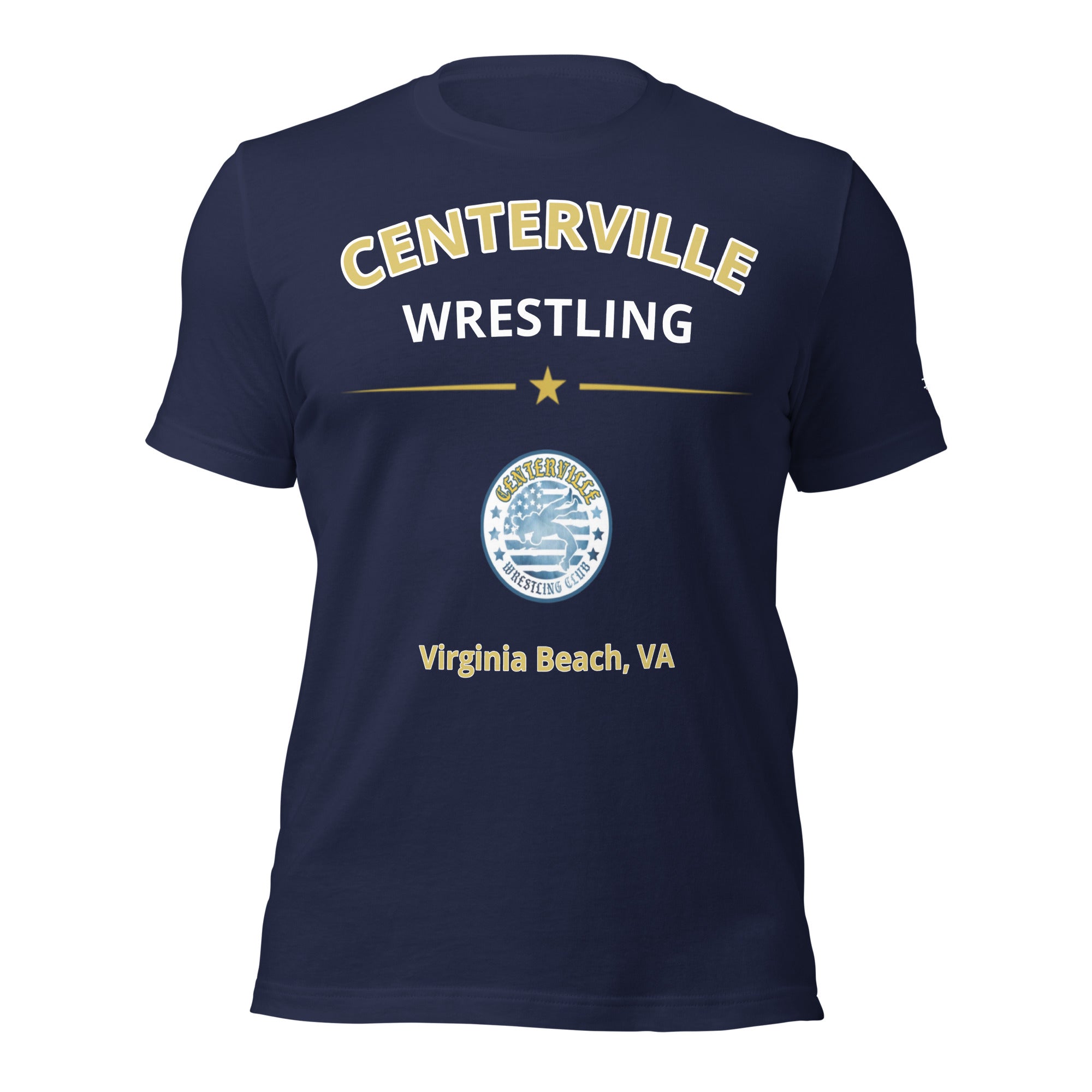 Centerville Wrestling DTG Team T-Shirt, Navy, front view.