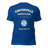 Centerville Wrestling DTG Team T-Shirt, True Royal, front view.