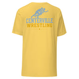 Centerville Wrestling Team T-Shirt, Yellow, back view.