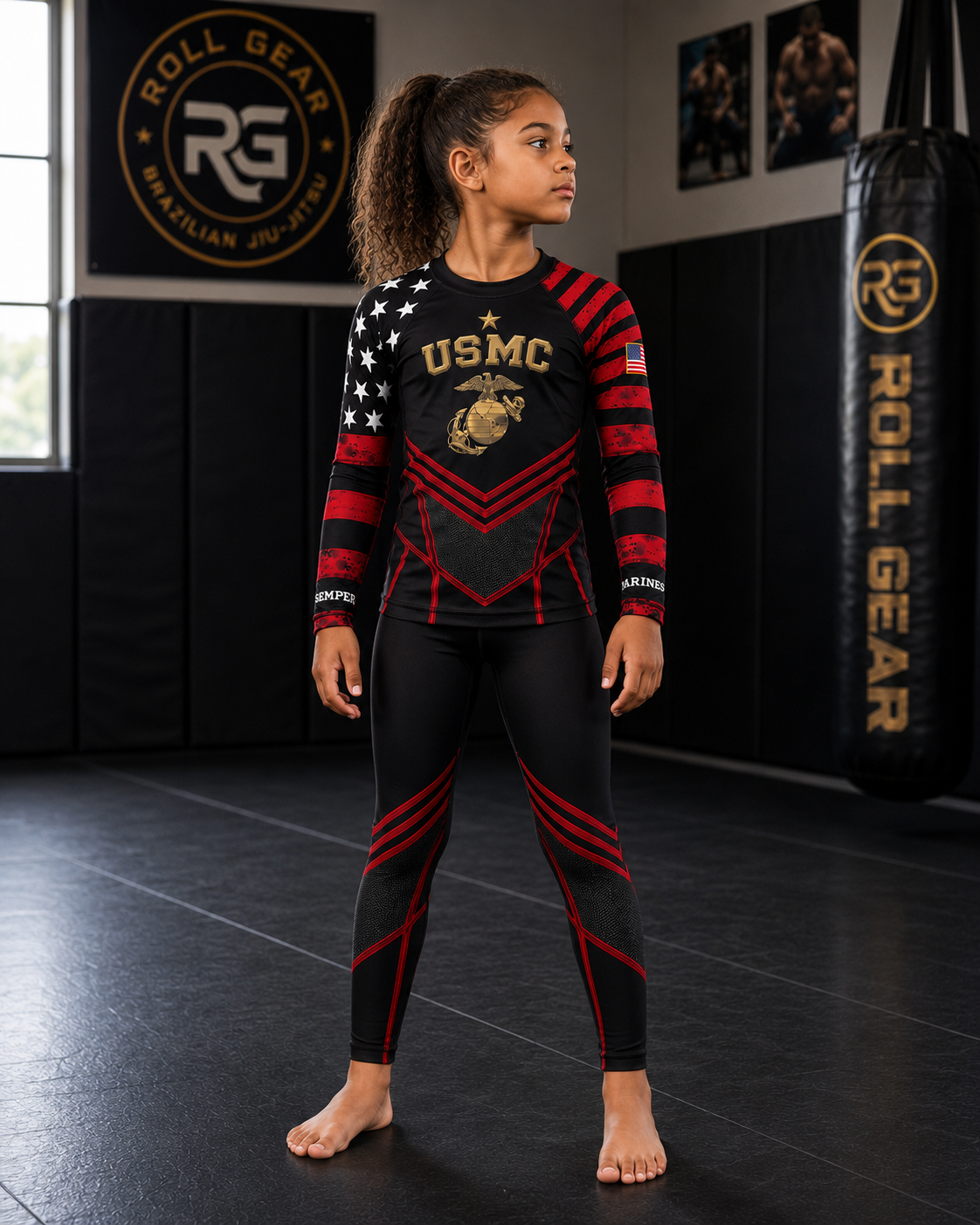 Roll Gear Kids Marines Dress Blues Long Sleeve Rash Guard, product image 1.