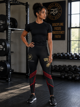 Roll Gear Women's Marines Dress Blues Compression Spats, lifestyle photo.