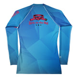 Roll Gear Women's Girls on the Mat BJJ Rash Guard - Blue Prism Gradient, back view.