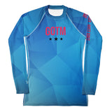 Roll Gear Women's Girls on the Mat BJJ Rash Guard - Blue Prism Gradient, front view.