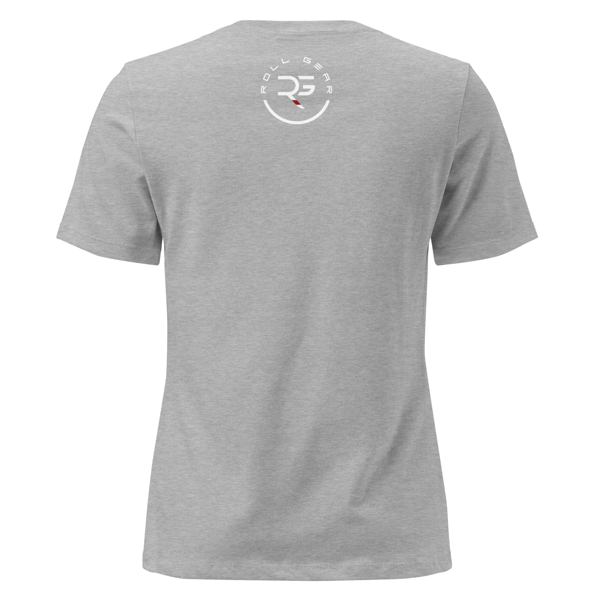 Roll Gear Women's Earned Not Given Motivational T-Shirt, Athletic Heather, back view.