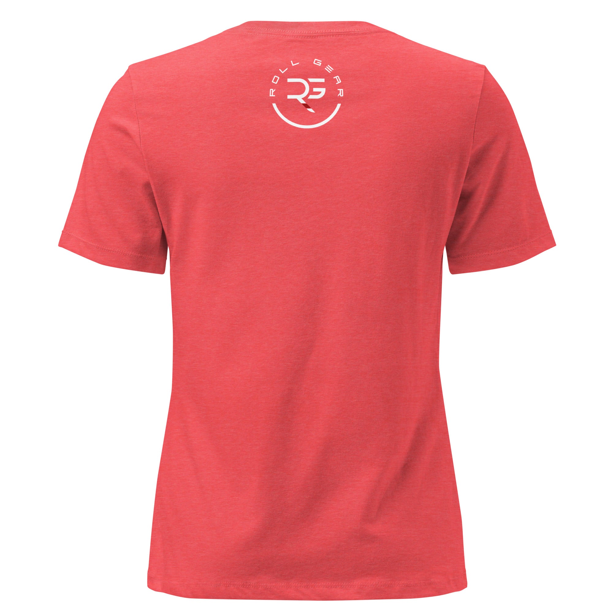 Roll Gear Women's Earned Not Given Motivational T-Shirt, Heather Red, back view.