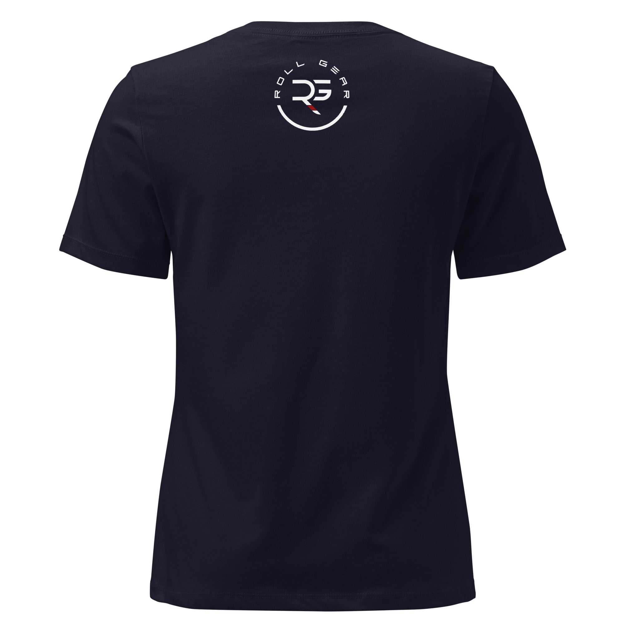 Roll Gear Women's Earned Not Given Motivational T-Shirt, Navy, back view.
