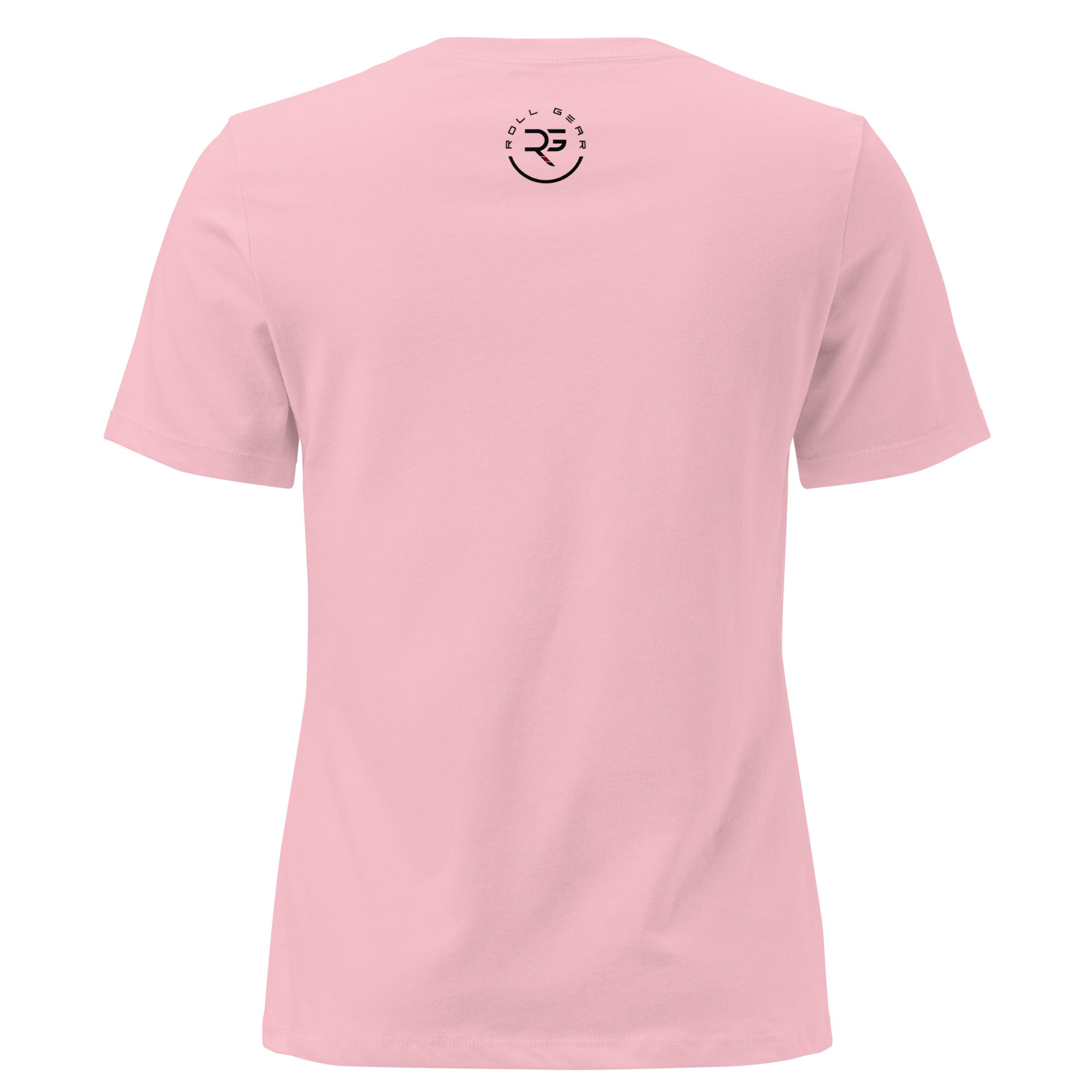 Roll Gear BJJ Graphic Tee - Women's Relaxed Fit, Pink, back view.