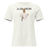 White t-shirt with 'Jiu Jitsu Mom' graphic and text on a white background