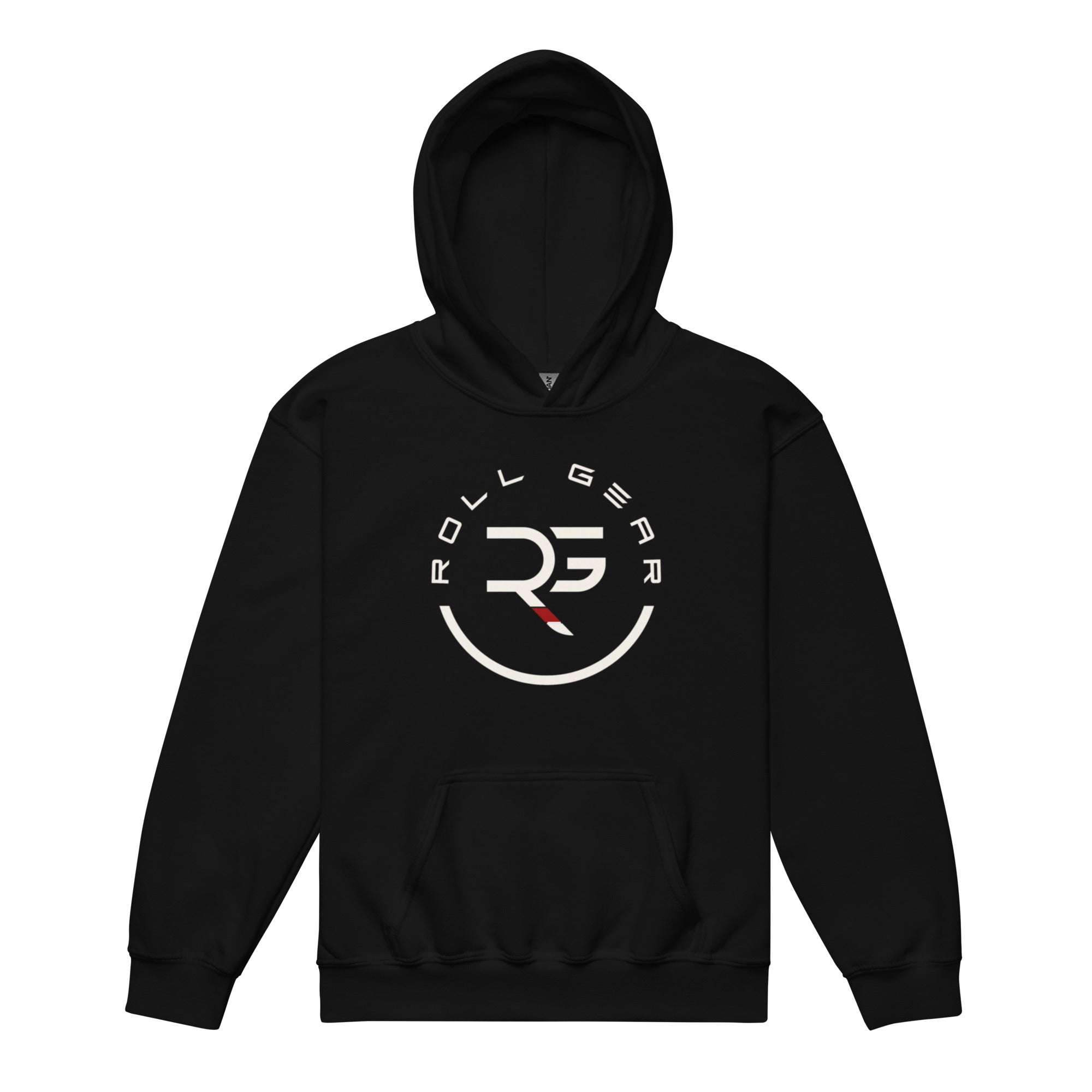 Roll Gear Youth Heavy Blend Hoodie – Black, front view.